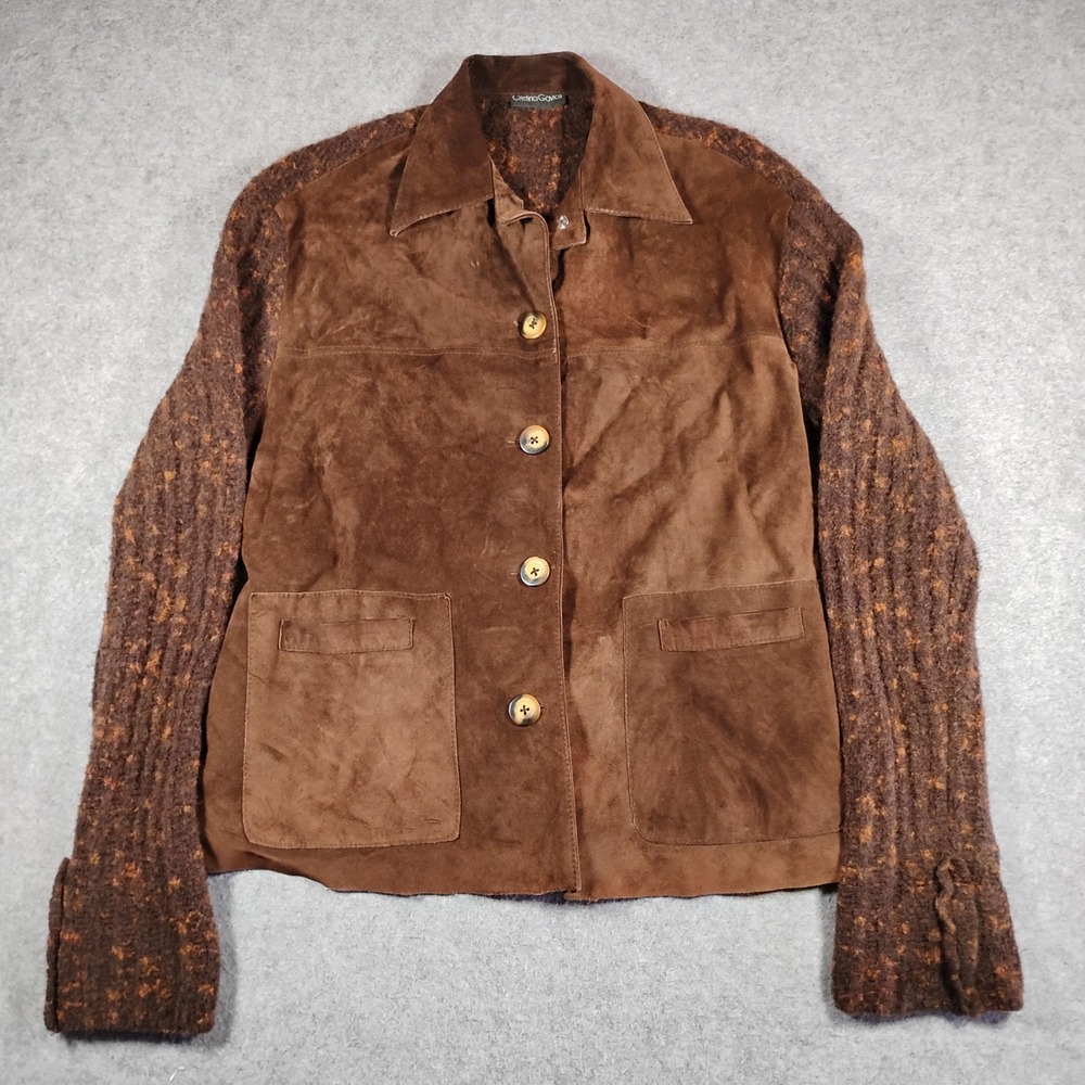 Cristina Gavioli Brown Suede Merino Wool Knit Mixed Media Jacket Italy Womens 6
